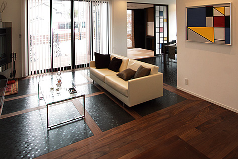 ブラックウォールナット　無垢フローリング　施工写真