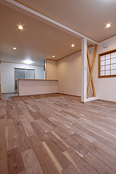 ブラックウォールナット　無垢フローリング　施工写真