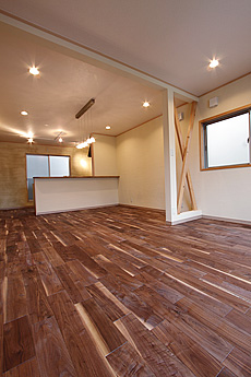 ブラックウォールナット　無垢フローリング　施工写真