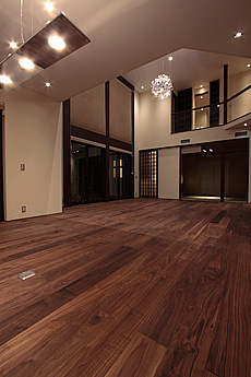 ブラックウォールナット　無垢フローリング　施工写真