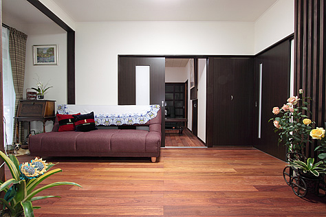 花梨（カリン）　無垢フローリング　施工写真