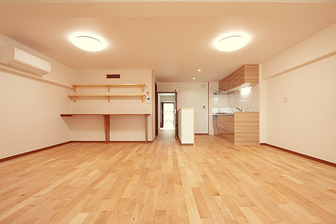 カエデ（メープル）無垢フローリング　施工写真