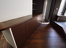 ブラウン ウォールナット　床暖房対応　無垢フローリング　施工写真