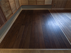 写真：無垢フローリング ショールームのブラックウォールナット　無垢フローリング